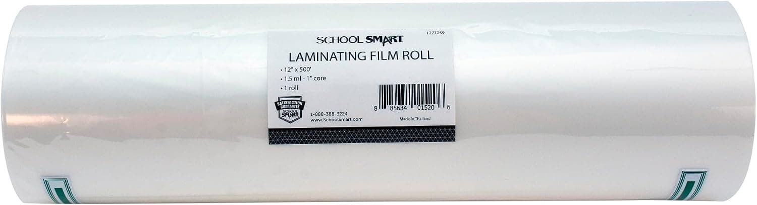 School Smart Laminating Film Roll, 12 Inches x 500 Feet, 1.5 mil Thick,1 core, High Gloss - image 1 of 1