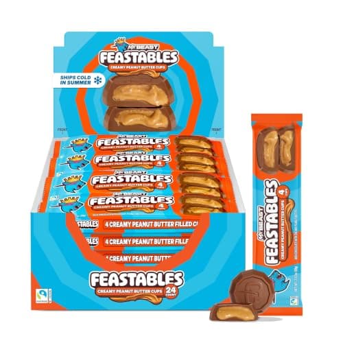 MrBeast Feastables Peanut Butter Cups Milk Chocolate, 24 Count, 2-Cup Packs | Fairtrade cocoa, Neighborhood Trick or Treat Halloween candy, Bulk pack, No Additives, Party snacks, Ships cold - image 1 of 10