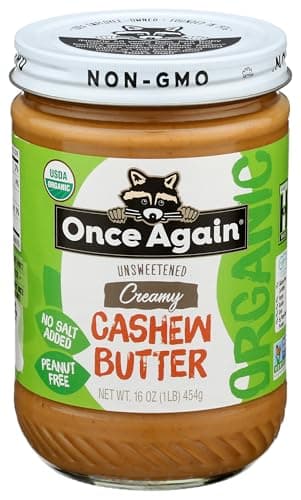 Once Again Organic Creamy Cashew Butter, 16oz - Unsweetened - USDA Organic, Gluten free Certified, Vegan, Kosher, Peanut Free - Glass Jar… (1 Jar) - image 1 of 1