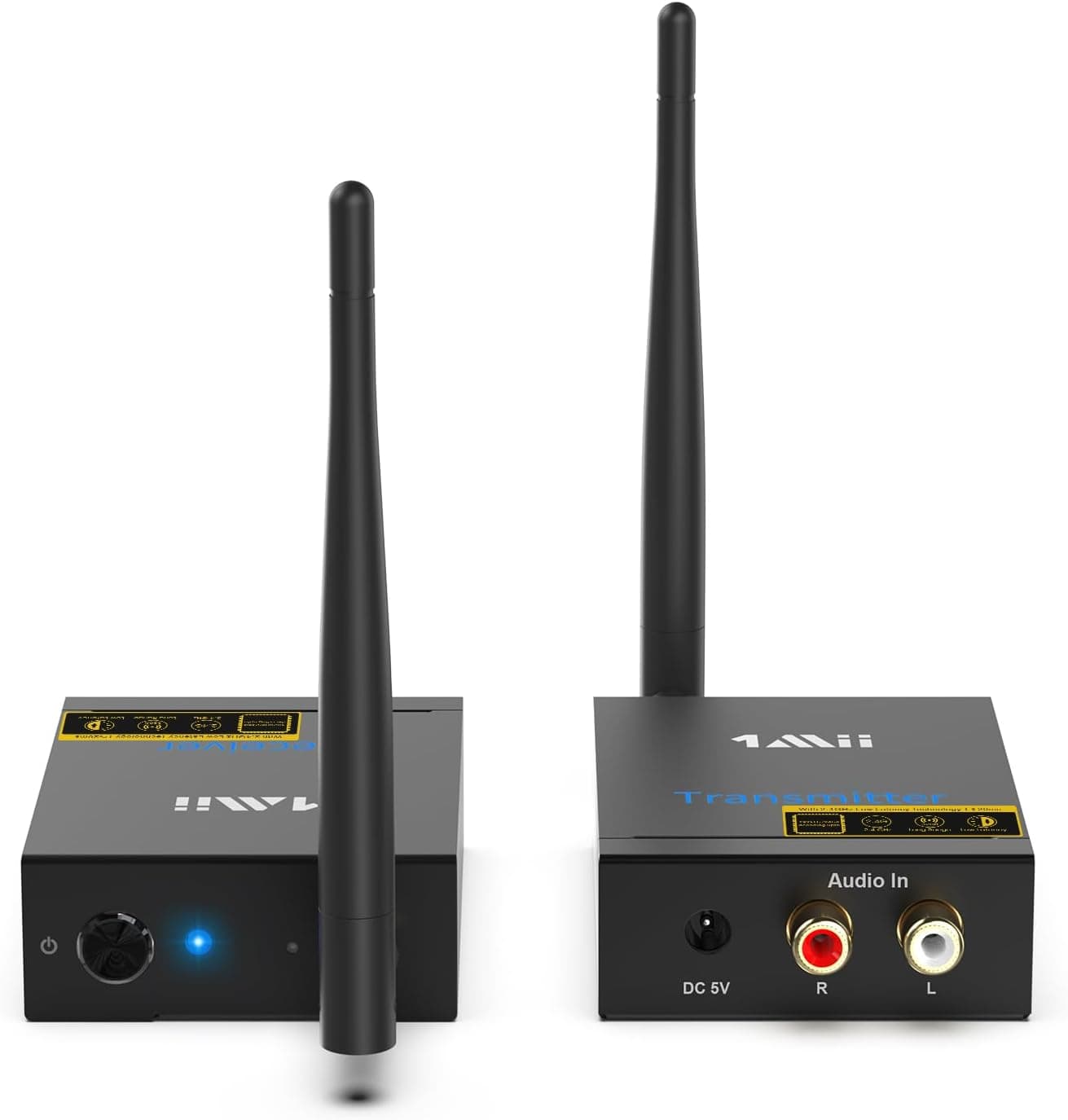 1Mii 2.4Ghz Wireless Audio Transmitter Receiver for TV, 320ft Long Range 20ms Low Delay HiFi Audio, Wireless Adapter Kit for Subwoofer/Powered Speaker/Stereo/Soundbar, RCA(3.5mm AUX) Out/Input - image 1 of 1