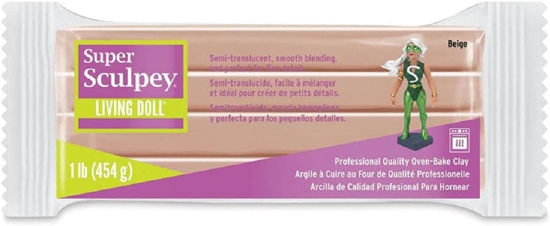 Super Sculpey Living Doll Beige, Premium, Non Toxic, Soft, Sculpting Modeling Polymer, Oven Bake Clay, 1 pound bar. Great for all advanced sculptors, artists and doll makers - image 1 of 1