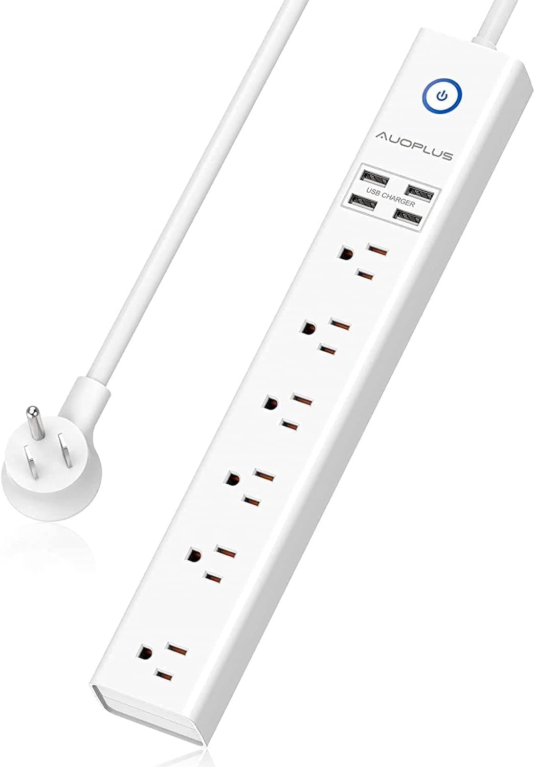 Power Strip 10Ft - Surge Protector with USB, AUOPLUS 6 Outlet and 4 USB Charger, 10Ft Long Extension Cord Flat Plug(1250W/10A/2100J), Wall Mountable Overload Protection for Computer Home Office Dorm - image 1 of 1