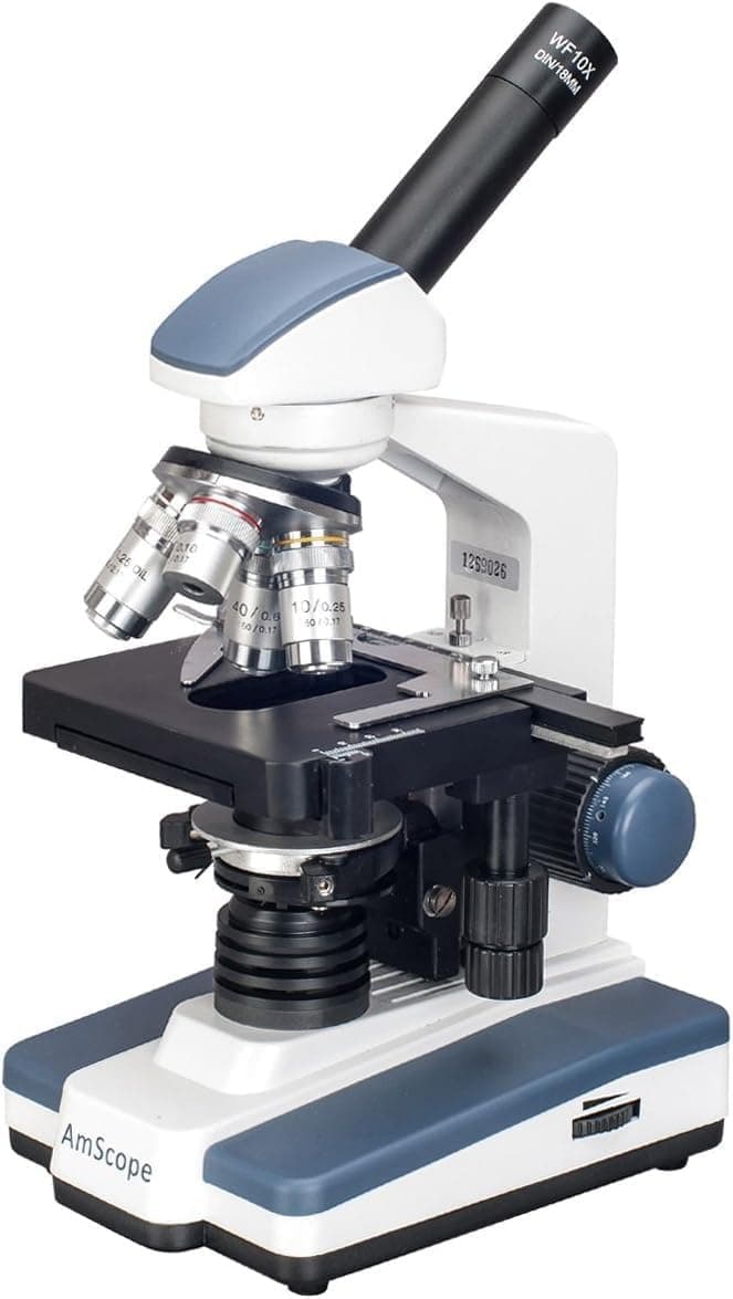 AmScope M620B Compound Monocular Microscope, WF10x and WF20x Eyepieces, 40x-2000x Magnification, Brightfield, LED Illumination, Abbe Condenser, Mechanical Stage, 110V - image 1 of 1