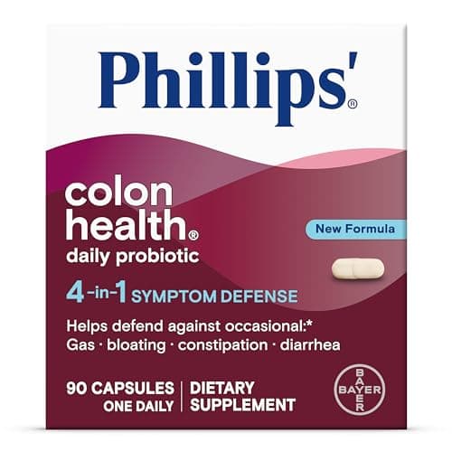 Phillips' Colon Health Daily Probiotic Capsules, 4-in-1 Symptom Defense to Help Defend Against Occasional Gas, Bloating, Constipation, and Diarrhea, Daily Supplement, 90 Count - image 1 of 1