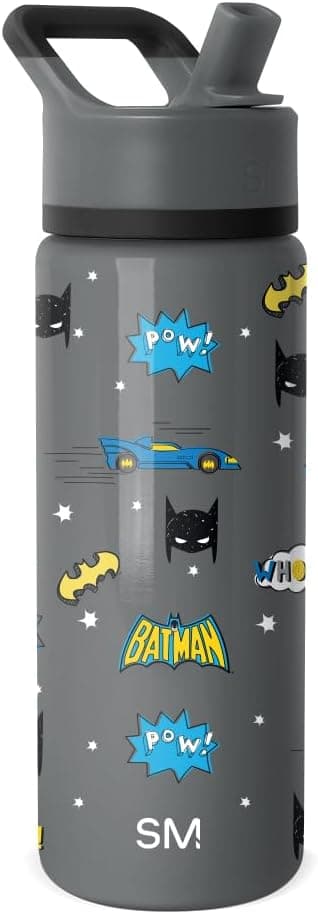Simple Modern Kids Summit Water Bottle with Straw Lid | DC Comics Batman 18oz Stainless Steel Cup Insulated Tumbler for Boys, School | Batman POW!
