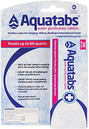 Aquatabs 49mg Water Purification Tablets (30 Pack). Portable Water Purifier for Camping Essentials, Lightweight Camping Gear or Survival Kit, EPA Registered & NSF/ANSI 60 Certified, Fast-Acting - image 1 of 1