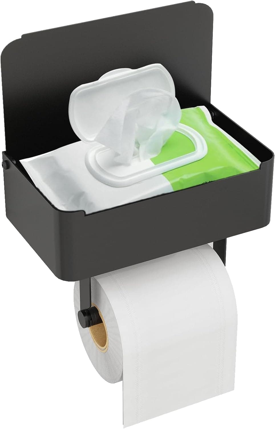 JUYSON Toilet Paper Holder with Shelf, Flushable Wipes Dispenser Fits for Bathroom Wipe Storage, Keep Your Wipes Hidden Out of Sight - SUS304 Stainless Steel Wall Mount Organizer (Matte Black) - image 1 of 1