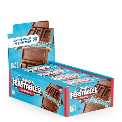 MrBeast Feastables Milk Chocolate Crunch Bar, Full Size, 24 Count | Fairtrade cocoa candy bars, Ships cold, Better ingredients, No additives, Sharable, Snacks, Desserts, Gifts, Halloween - image 1 of 7
