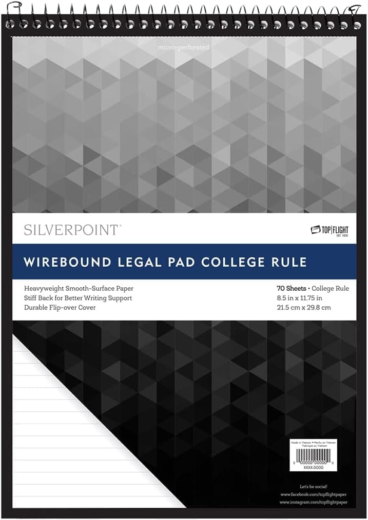 Silverpoint Top Wire Legal Pad, College Rule, Heavy Back, 8.5 x 11.75 Inches, 70 Sheets, Protective Cover, Gray/Black (51073) - image 1 of 1