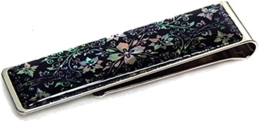 Mother of Pearl Arabesque Design Slim Stainless Steel Mens Metal Black Money Clip Holder - image 1 of 1