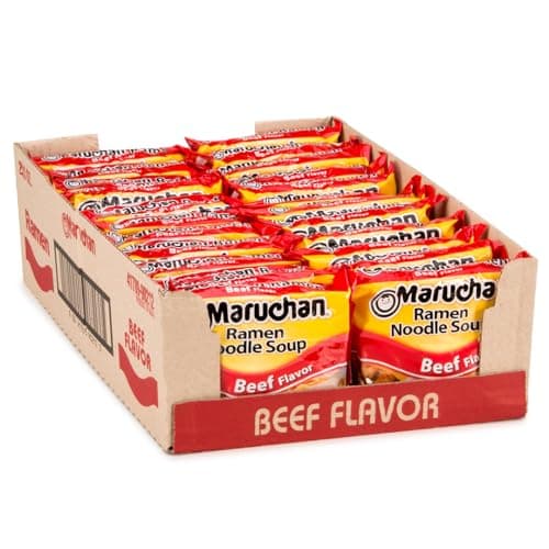 Maruchan Beef Instant Ramen Noodle Soup, Quick 3-Minute Meal, 3 oz, 24 Pack | Beef flavor Japanese-style instant ramen noodle soup, ready in 3 minutes for a convenient lunch or dinner at home or at work. - image 1 of 8
