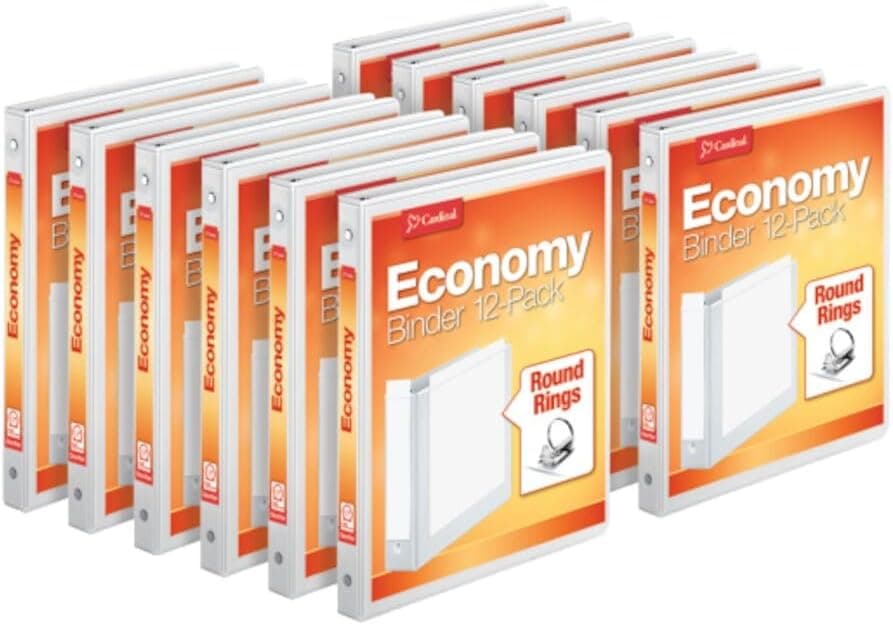 Cardinal 0.5 Inch 3 Ring Binders, White, 12 Pack, Round Ring Binder, Holds 125 Sheets, PVC Free, Customizable Covers, 2 Pocket View Binders for Office and School Organization - image 1 of 1