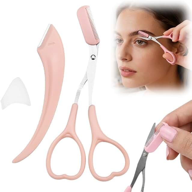 2026 NEW Eyebrow Trimmer Scissor, 2-in-1 Professional Eyebrow Scissors with Comb, Stainless Steel Precision Eyebrow Cutter Hair Removal Makeup Tool for Women and Men (Apricot color)