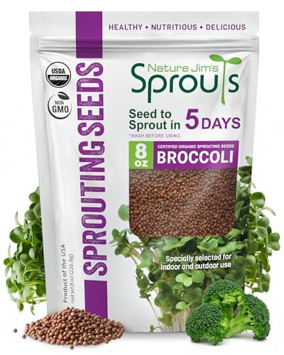 Nature Jims Sprouts Organic Broccoli Seeds for Sprouting – Certified Non-GMO, Rich in Sulforaphane, Swift-Growing Microgreen Seeds for Nutritious Broccoli Sprouts – Ideal for Indoor/Outdoor Use – 8oz - image 1 of 1