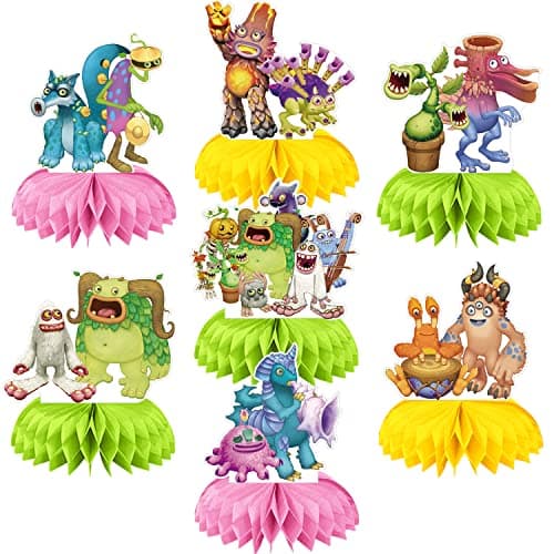 Singing Monsters Party Decorations Honeycomb Centerpiece, 7 Pieces Music Game 3D Double Side Cake Toppers Table Centerpieces, Monsters Photo Backdrop for Fans Birthday Party Decorations - image 1 of 7