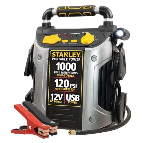 STANLEY J5C09 1000 Peak Amp Automotive Jump Starter, Portable Power – 2.1A/10W USB Port, 12V Outlet, 120 PSI Air Compressor for Tires, Bikes & Sports Equipment - image 1 of 1