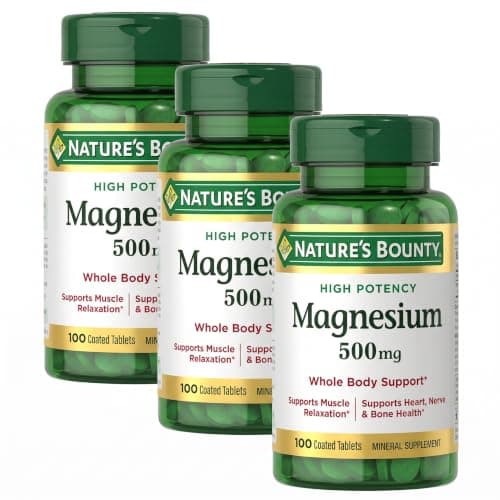 Nature's Bounty Magnesium, Mineral Supplement, Supports Bone and Muscle Health, 500 mg, Coated Tablets, 100 Count (Pack of 3) - image 1 of 11