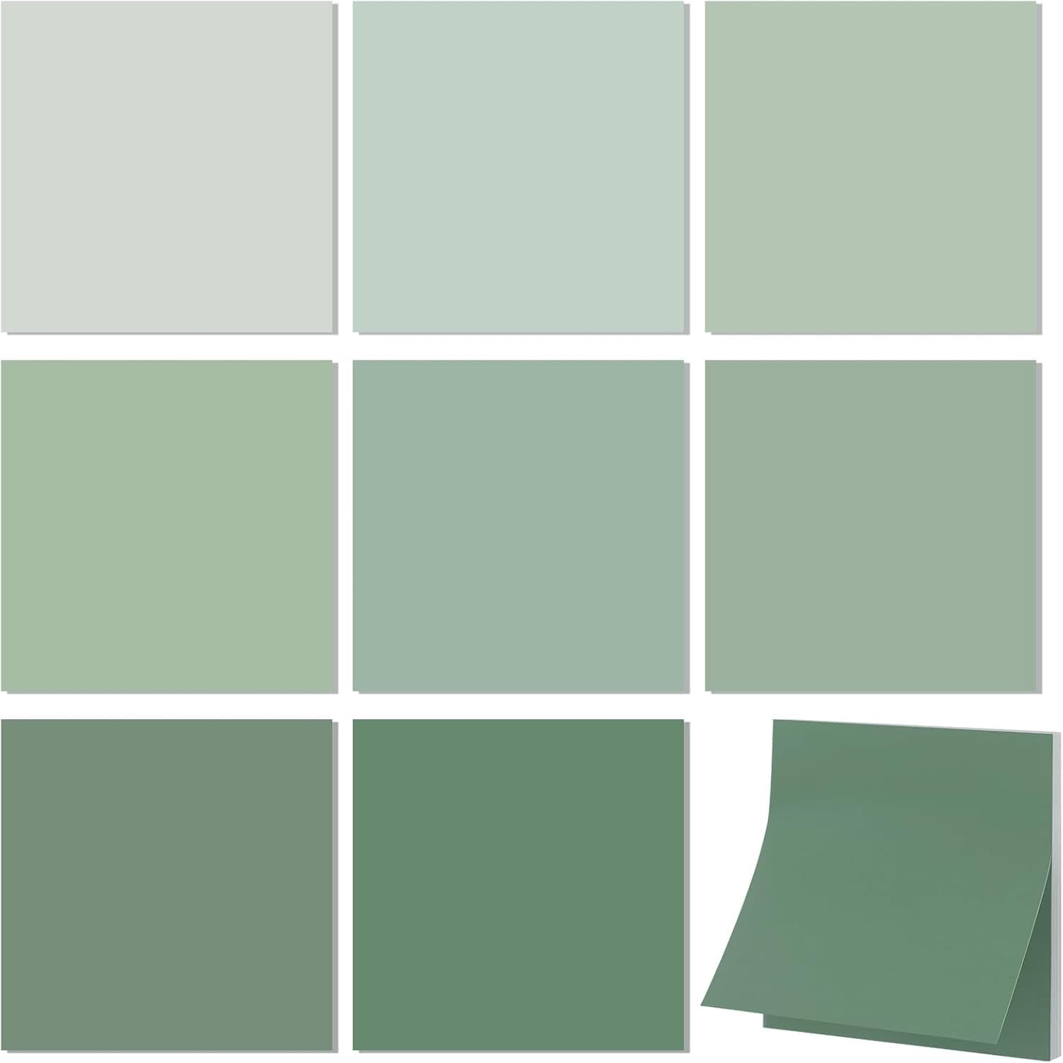8 Pads Sage Green Sticky Notes 400 Sheets Gradient Green Self Stick Note 3 x 3 Inches Notepads Desk Accessories Adhesive Memo Pad for Office Home School Supplies (Square)
