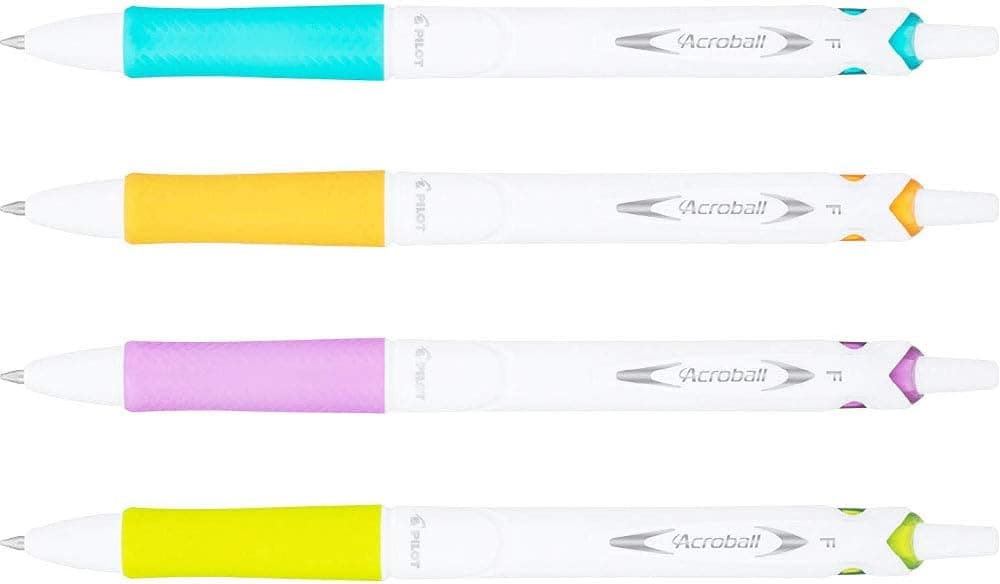 PILOT Acroball PureWhite Advanced Ink Refillable & Retractable Ball Point Pens with Turquoise/Orange/Purple/Lime Accents, Fine Point, Black Ink, 4-Pack (31896) - image 1 of 1