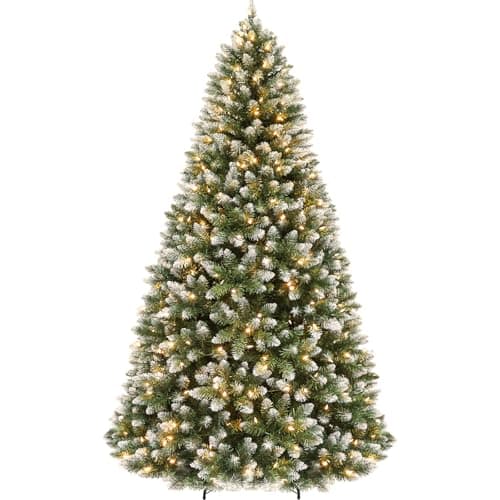 Hykolity 6 ft Partially Flocked Christmas Tree with 1,032 Branch Tips | Prelit 250 Warm White Led Lights, Hinged Design and Sturdy Metal Stand - image 1 of 9