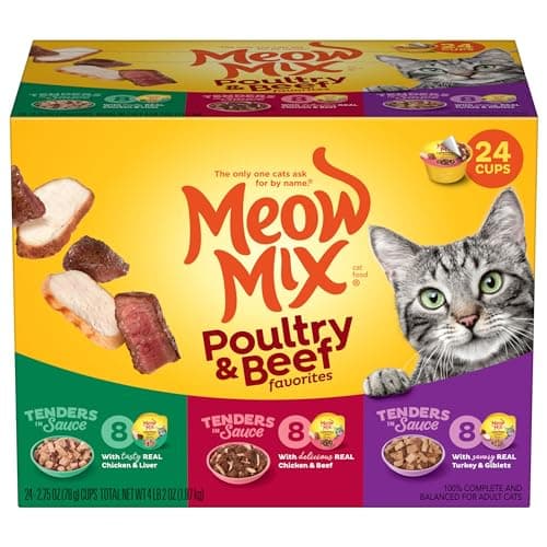 Meow Mix Tenders in Sauce Wet Cat Food, Poultry & Beef Variety Pack, 2.75 Ounce Cup (Pack of 24) - image 1 of 1