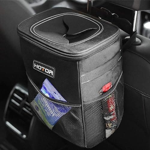 HOTOR Car Trash Can with Lid and Storage Pockets - 100% Leak-Proof Organizer, Waterproof Garbage Can, Multipurpose Trash Bin for Car, 2 Gallons, Black - image 1 of 1
