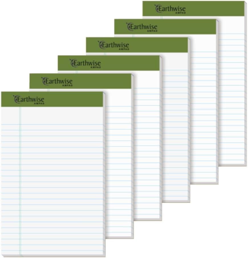 Ampad 40112R EnviroTec 100% Recycled Perforated Pad, 5x8, 20 Pound Paper, White, Jr. Legal, 40 Sheets Per Pad, 6 Pads - image 1 of 1