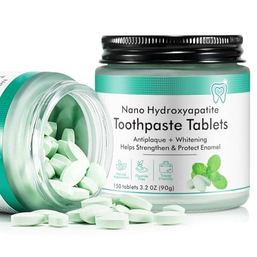 Toothpaste Tablets,150 Nano Hydroxyapatite Toothpaste Tablets, Chewable Xylitol Toothpaste Tablets, Fluoride-Free - Natural Whitening Remineralizing Travel-Friendly Eco Tabs, Peppermint - image 1 of 9