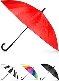 Large Eco Auto-Open 24 Rib Stick Umbrella with a Classic J Hook Curved Handle and water repellant - image 1 of 1
