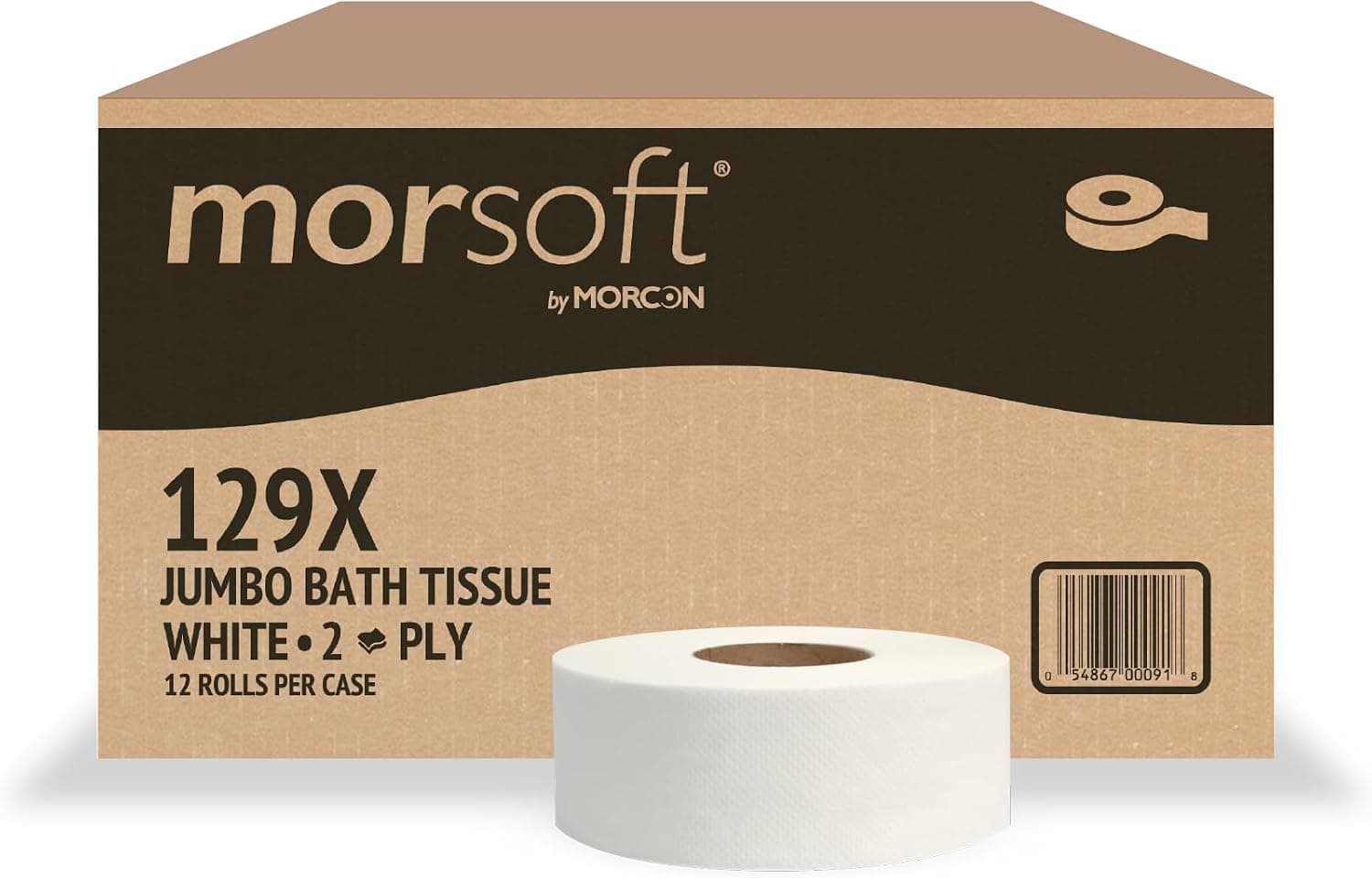 Morsoft by Morcon Jumbo Toilet Paper Rolls, 12 Rolls/Carton, 2-Ply, 100% Recycled Fibers, Soft and Absorbent, Fits in Jumbo Tissue Dispensers, Commercial Toilet Paper - image 1 of 1