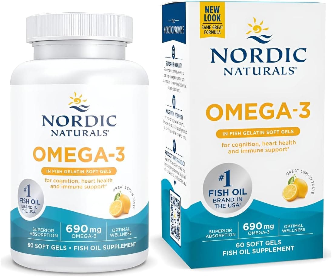 Nordic Naturals Omega-3 in Fish Gelatin, Lemon Flavor - 60 Fish Gels - 690 mg Omega-3 - Fish Oil - EPA & DHA - Immune Support, Brain & Heart Health, Optimal Wellness - Non-GMO - 30 Servings - image 1 of 1
