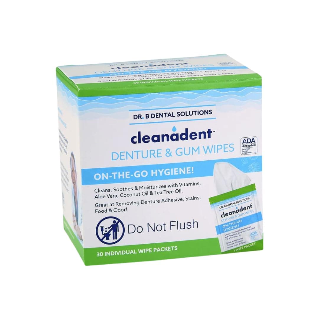 Dr. B Dental Solutions Cleanadent Wipes - Convenient Denture Cleaning Wipes, Refreshes Gums, No Artificial Colors/Flavors - 30 Pack - image 1 of 1