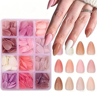 12Packs 360Pcs Short Almond Press on Nails kit Solid Color Fake Nails Press ons Glossy Full Cover False Nails Reusable Artificial Stick on Nails for Women Girls Daily Wear Manicure 15 Size - 12 Colors