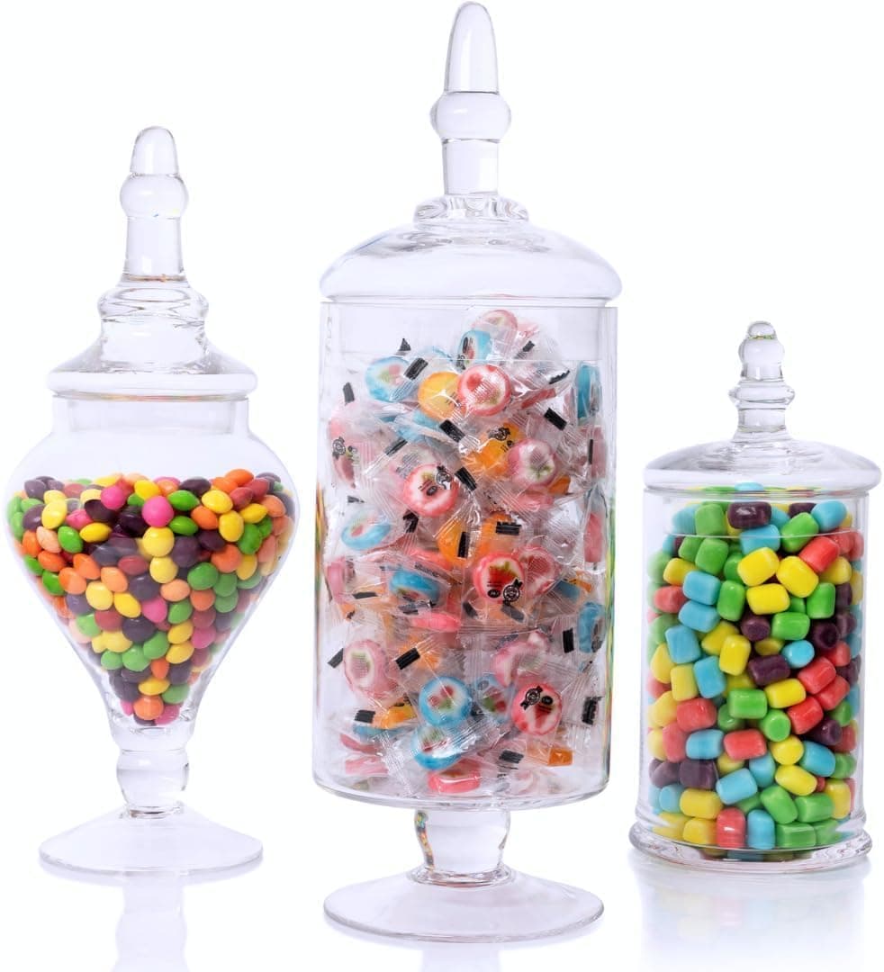 Mantello Glass Apothecary Jars with Lids - Set of 3 for Candy Buffet, Bathroom, Kitchen, Large - image 1 of 1