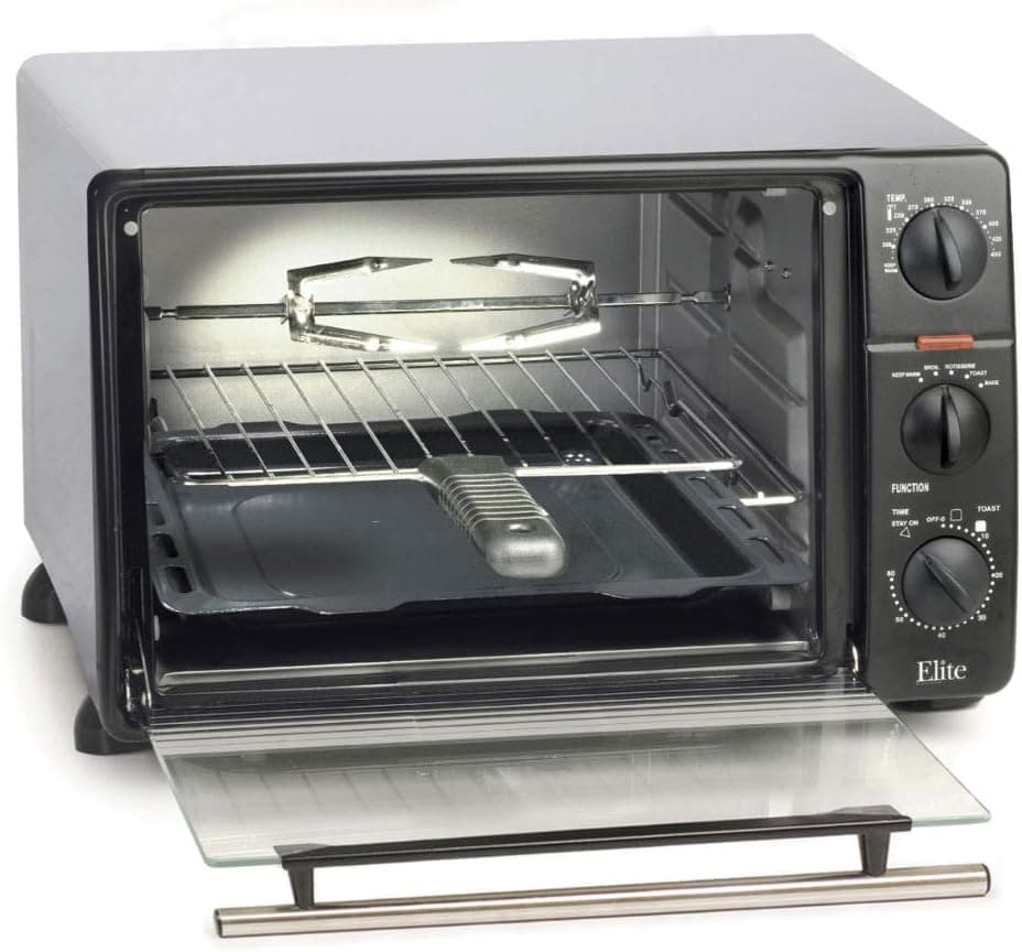 Elite Gourmet ERO-2008N Countertop XL Toaster Oven, Rotisserie, Bake, Grill, Broil, Roast, Toast, Keep Warm and Steam (23L capacity fits a 12” pizza, 6-Slice, Black) - image 1 of 1
