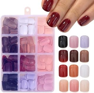 288 Pcs Press On Nails Short Square Fake Nails Press Ons Set Solid Color False Nails Full Cover Acrylic Glue on Nails Reusable Glossy Artificial Nail Kit for Women Girls Manicure 12 Color