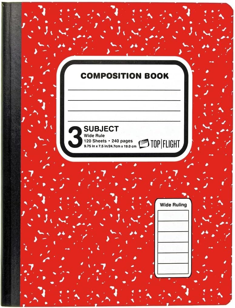 Top Flight 3-Subject Colored Marble Composition Book, 120 Sheets, Wide Rule, 9.75 x 7.5 Inches, 1 Book, Cover Color May Vary (43200) - image 1 of 1