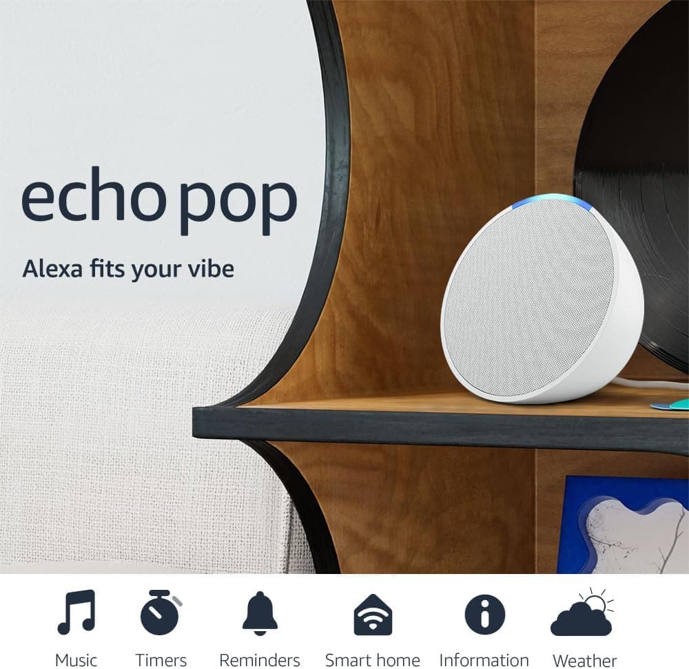 Amazon Echo Pop (newest model), Our smallest Alexa speaker, Fits in any room, Glacier White - image 1 of 1