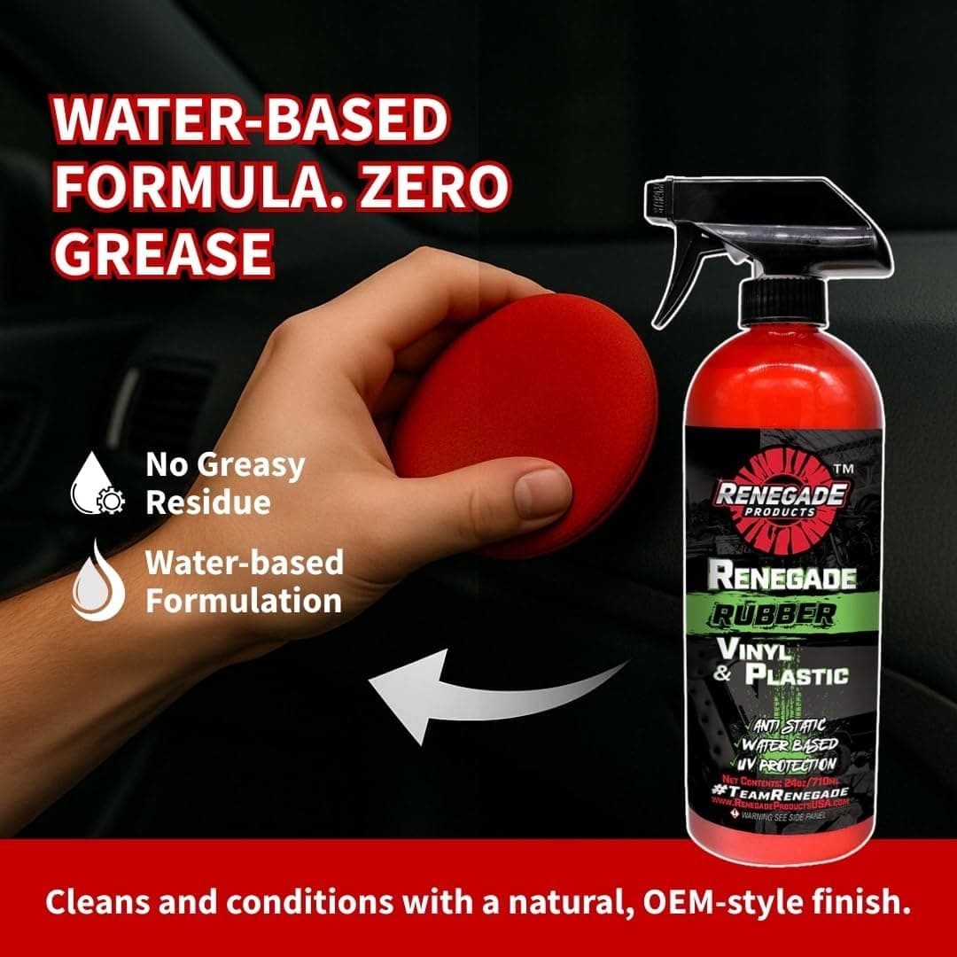 Rebel Rubber, Vinyl & Plastic Spray Shine with UV Protection, Anti-Static and Anti-Stick Properties, Protect Plastics, Tires & Interior Vinyls with Our Non Greasy Water Based Formula