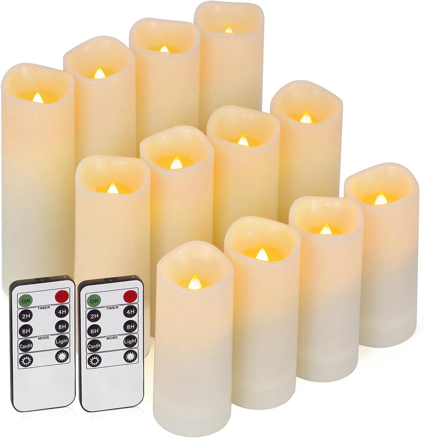 Enido 12 Pc Flameless LED Candles with Remote & Timer, Outdoor Waterproof, Flickering Electric Warm Lights for Cozy Home & Holiday Romantic Decor, Battery Operated for Party(D 2.2” x H 4”/5”/6” - image 1 of 1