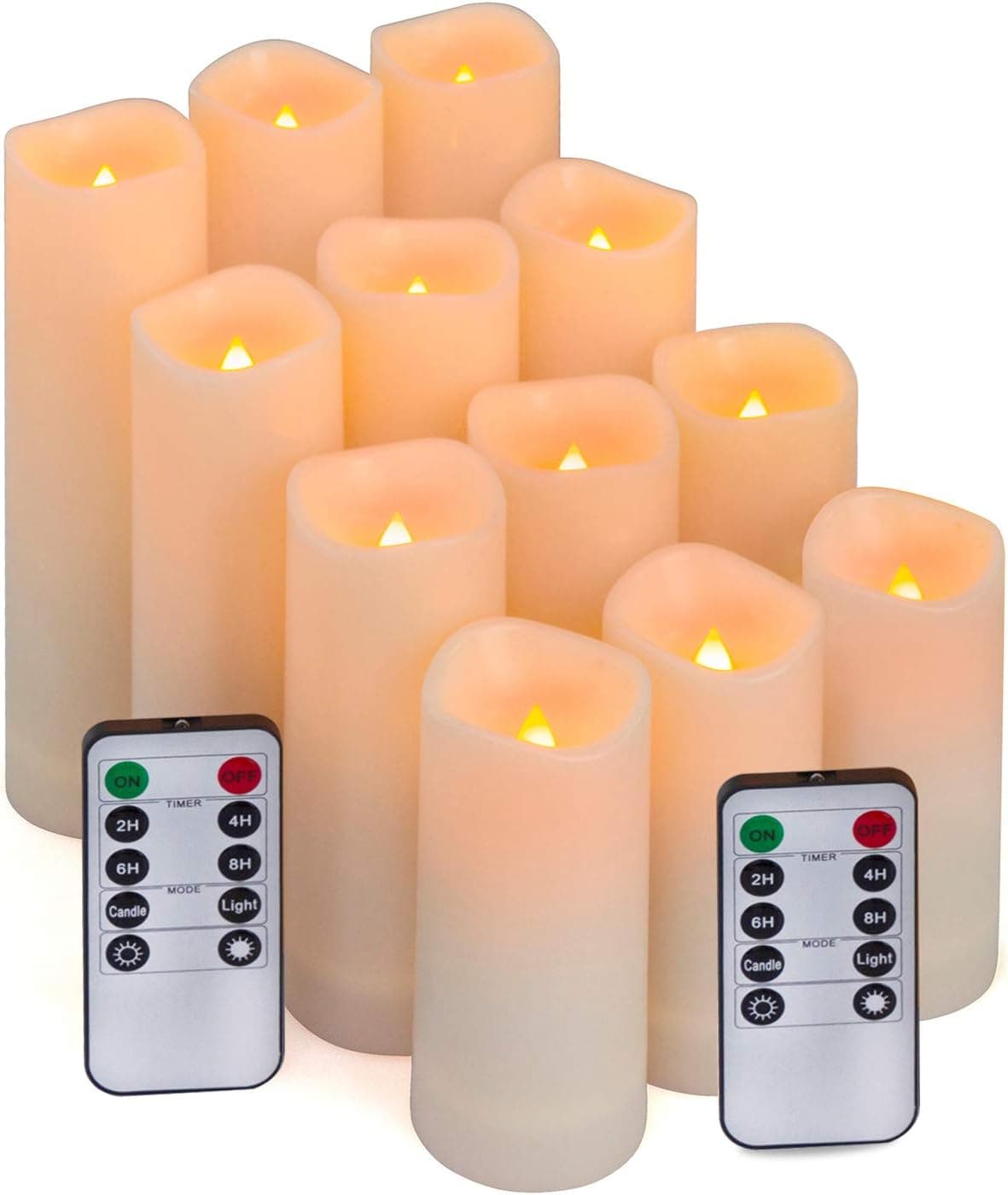 Aignis 12pcs Flameless LED Candles Battery Operated with 10-Key Remote Timer, Outdoor Indoor Waterproof, Warm Flickering Glow for Cozy & Romantic Home/Wedding/Holiday Décor(D2.2''xH4/5/6/7'') - image 1 of 1