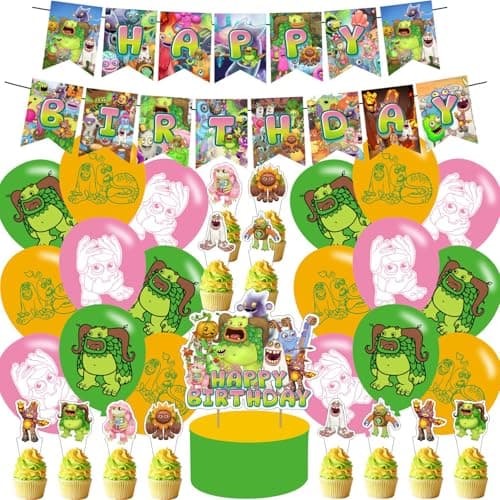 karg Singing Monsters Birthday Decorations,Singing Monsters Party Supplies Include Happy Birthday Banner, Cake Topper and Cupcake Toppers, Balloons for Kids Party Decor - image 1 of 7