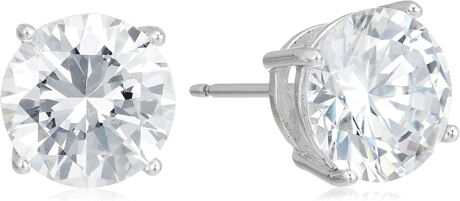 Amazon Essentials Platinum Plated Sterling Silver Round Cut Cubic Zirconia Stud Earrings (8.5mm) - image 1 of 1