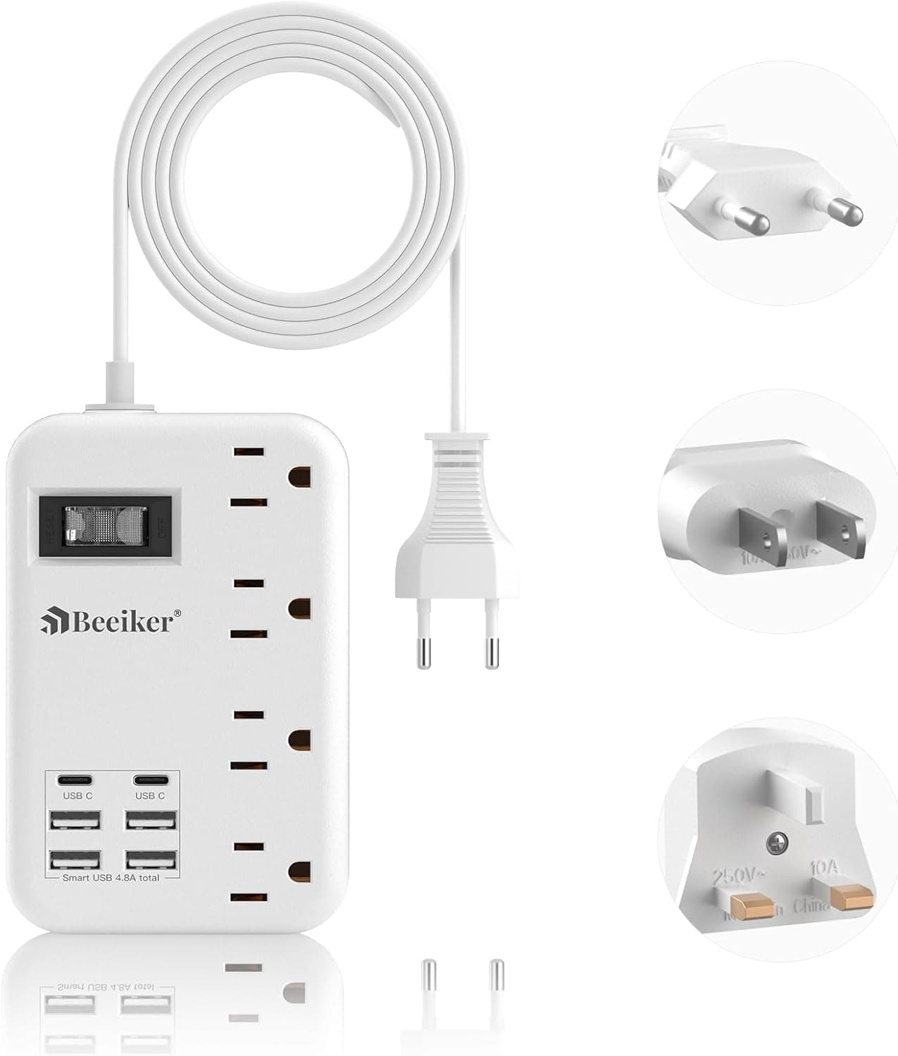 European Travel Plug Adapter, US to Europe Travel Power Strip with 6 USB(2 USB C) 4 Outlets, International Universal Travel Power Adapter with 3ft Extension Cord for EU UK France Italy Germany Cruise - image 1 of 1