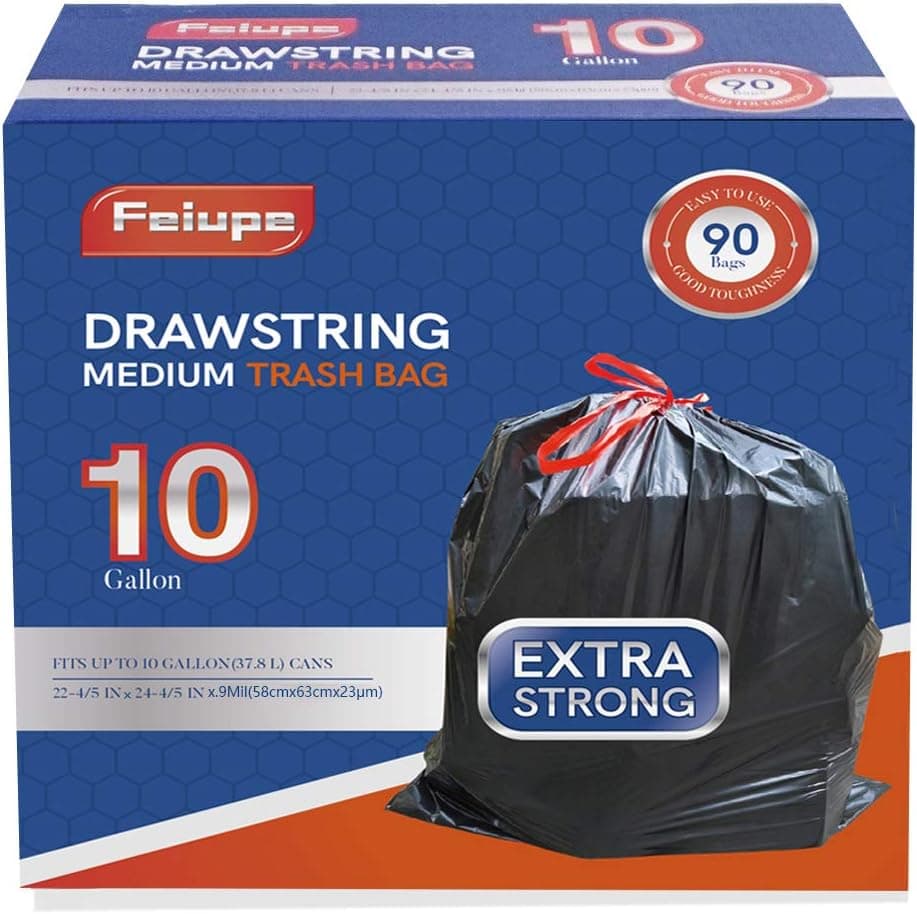 10 Gallon Drawstring Trash Bag Garbage Bag Trash Can Liner,0.9 Mil,90 Count (Black, 10 Gallon) - image 1 of 1