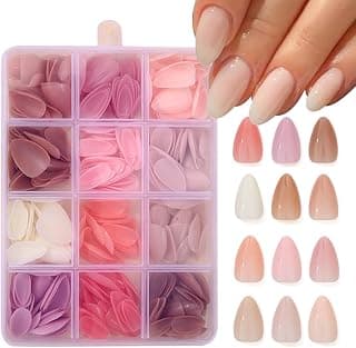 360 Pcs Press On Nails Short Almond Fake Nails Press Ons Set Full Cover Nude Pink Acrylic Glue on Nails Reusable Glossy Artificial Nail Kit False Nails for Women Manicure 12 Color