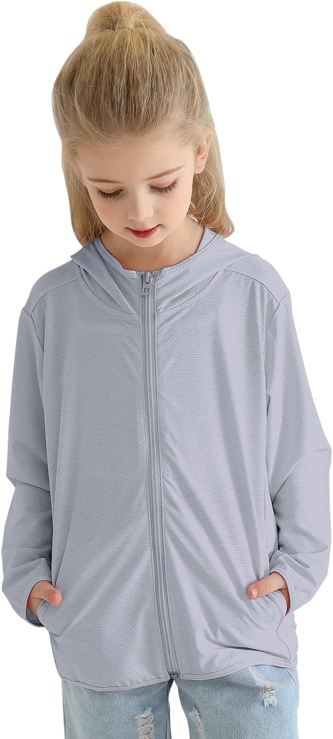 Kids Athletic Hoodie Dry Fit Sun Protection Sweatshirt Thumbholes 3-12Y