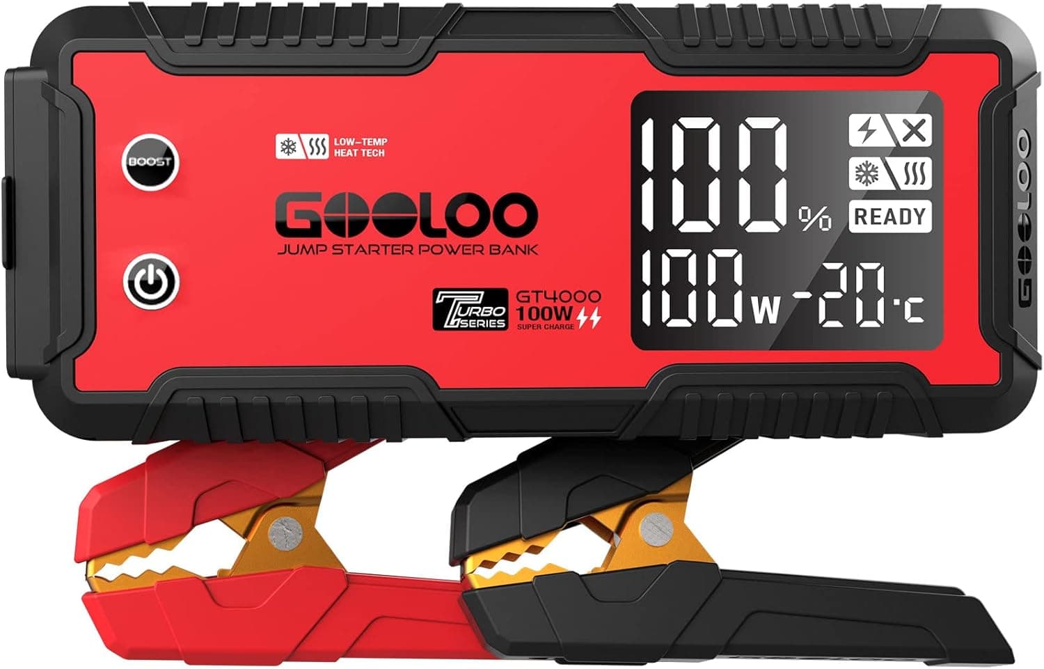 GOOLOO GT4000 Car Jump Starter 4000A 100W Fast-Charging 12V SuperSafe Portable Battery Booster Pack with -40℉ Pre-Heating Tech, Auto Jump Box Jumper Cables for 10L Diesel and 12L Gas Engine - image 1 of 1