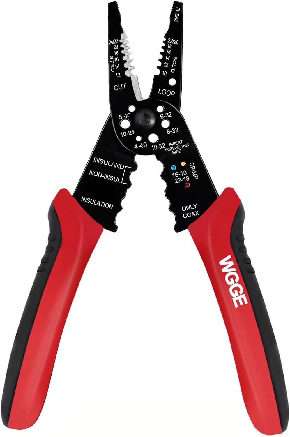 WGGE WG-015 Professional 8-inch Wire Stripper/Crimping Tool, Cable Cutter/Crimper, Wiring and Multi-Function Hand Tool, Red With Black - image 1 of 1