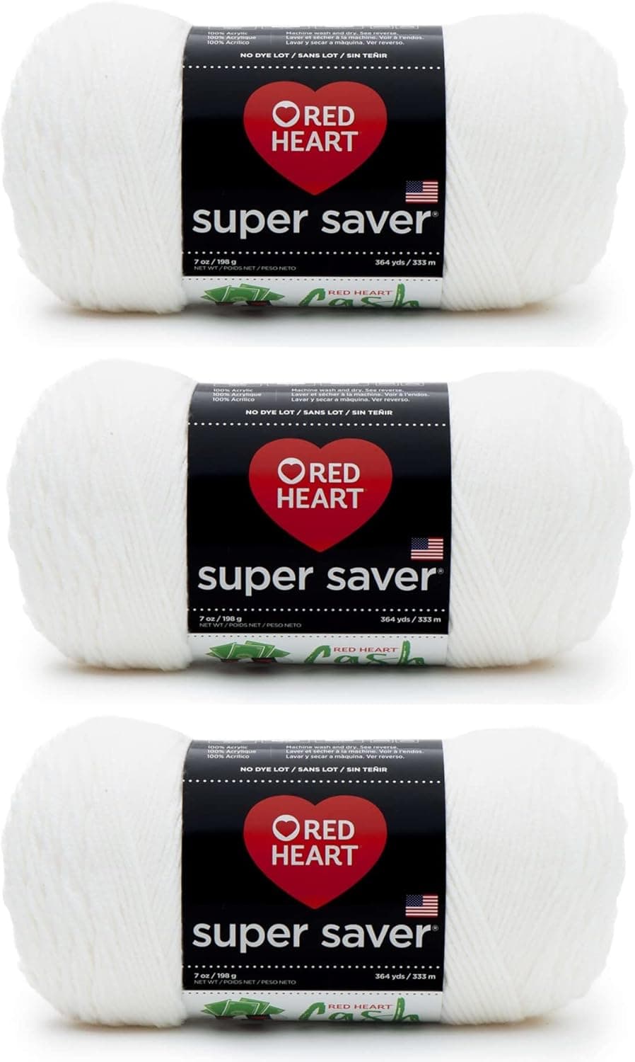 Red Heart Super Saver White Yarn - 3 Pack of 198g/7oz - Acrylic - 4 Medium (Worsted) - 364 Yards - Knitting/Crochet - image 1 of 1